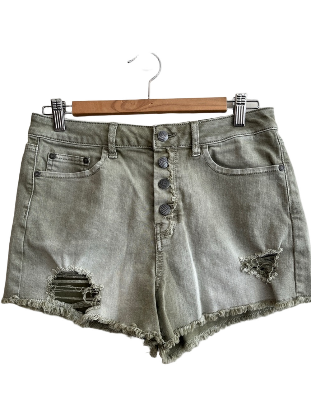 SUN & SHADOW Size 29 Nordstrom HR Distress Olive  Denim Shorts